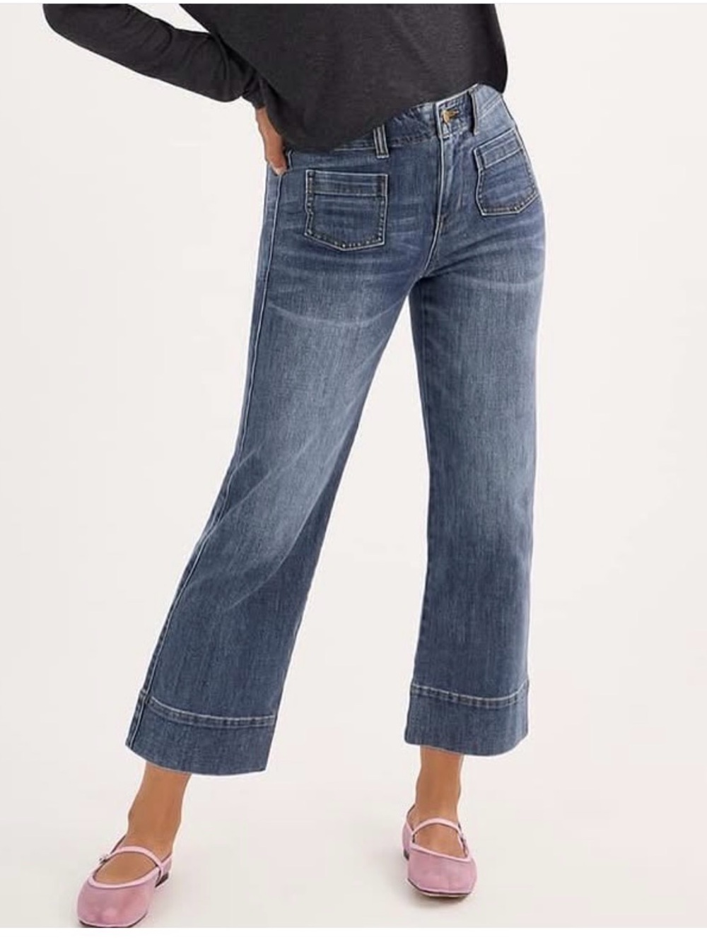 CAbi Carmel Cropped Wide-Leg Jeans in Mid Blue